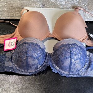 Two size 36B bras Blue and Nude